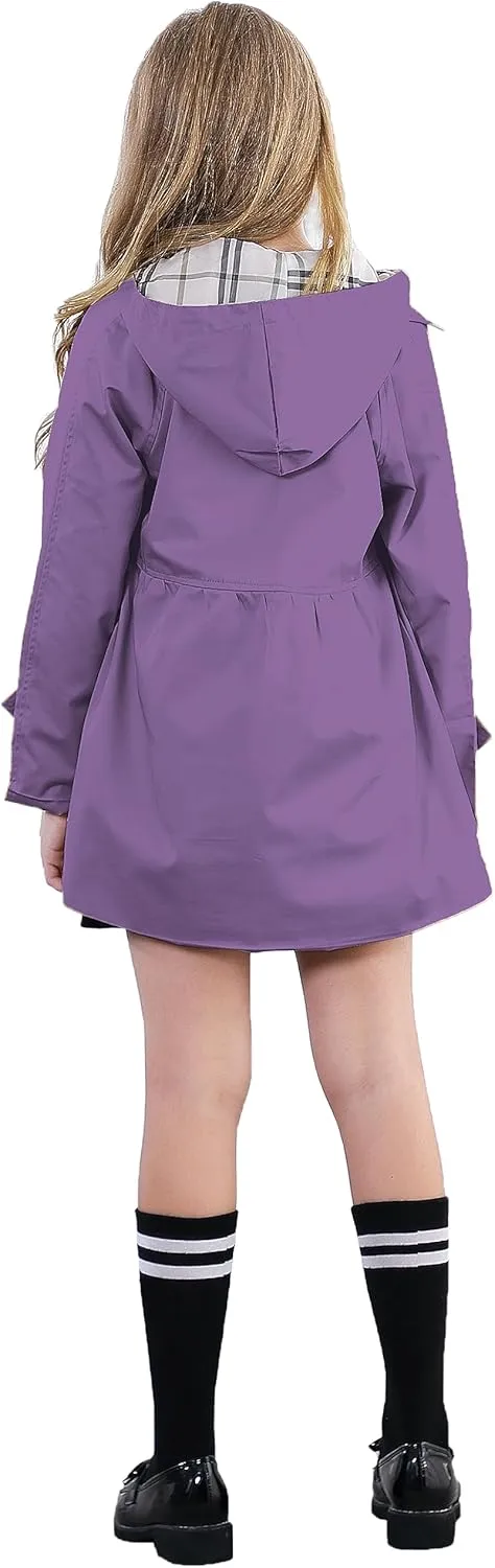 Cromoncent Girl's Waterproof Hoodie Trench Coat Cute Dress Coat Outerwear, 3-12 Years