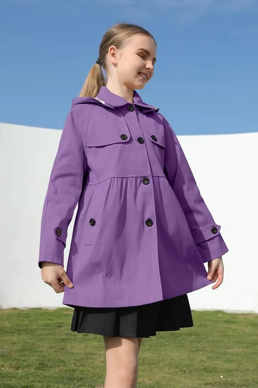 Cromoncent Girl's Waterproof Hoodie Trench Coat Cute Dress Coat Outerwear, 3-12 Years