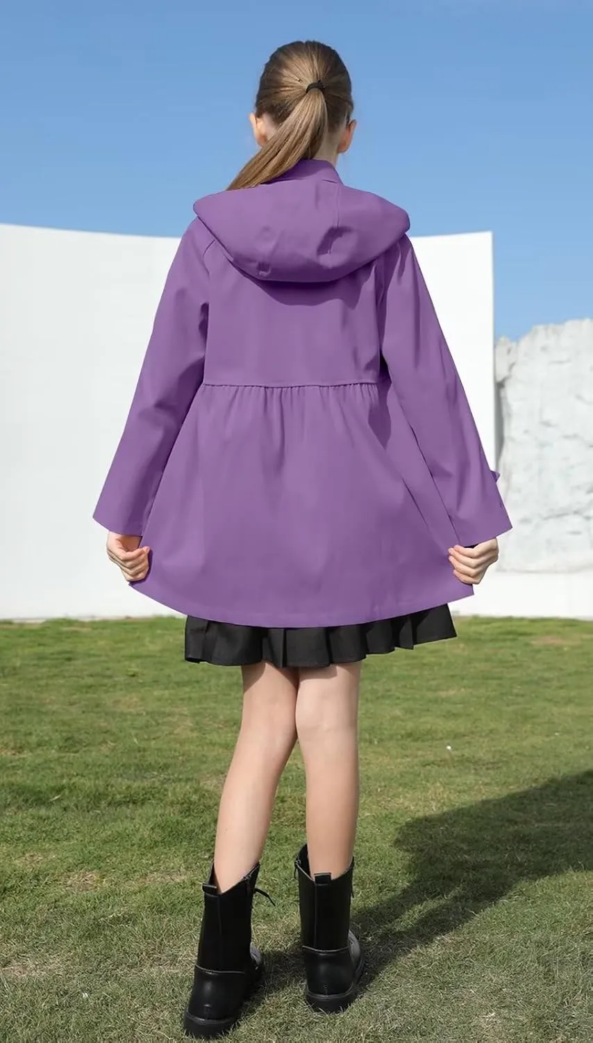 Cromoncent Girl's Waterproof Hoodie Trench Coat Cute Dress Coat Outerwear, 3-12 Years