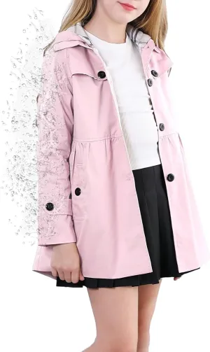 Cromoncent Girl's Waterproof Hoodie Trench Coat Cute Dress Coat Outerwear, 3-12 Years