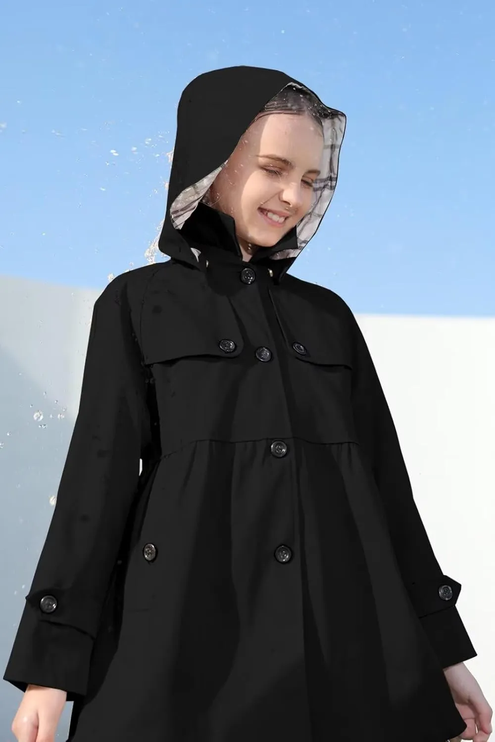 Cromoncent Girl's Waterproof Hoodie Trench Coat Cute Dress Coat Outerwear, 3-12 Years