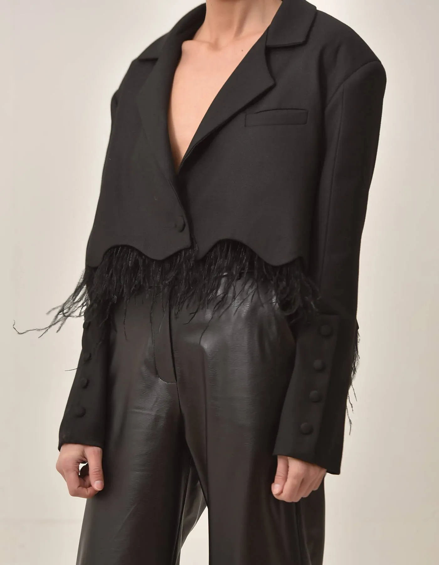Cropped Blazer with Feather Fringes
