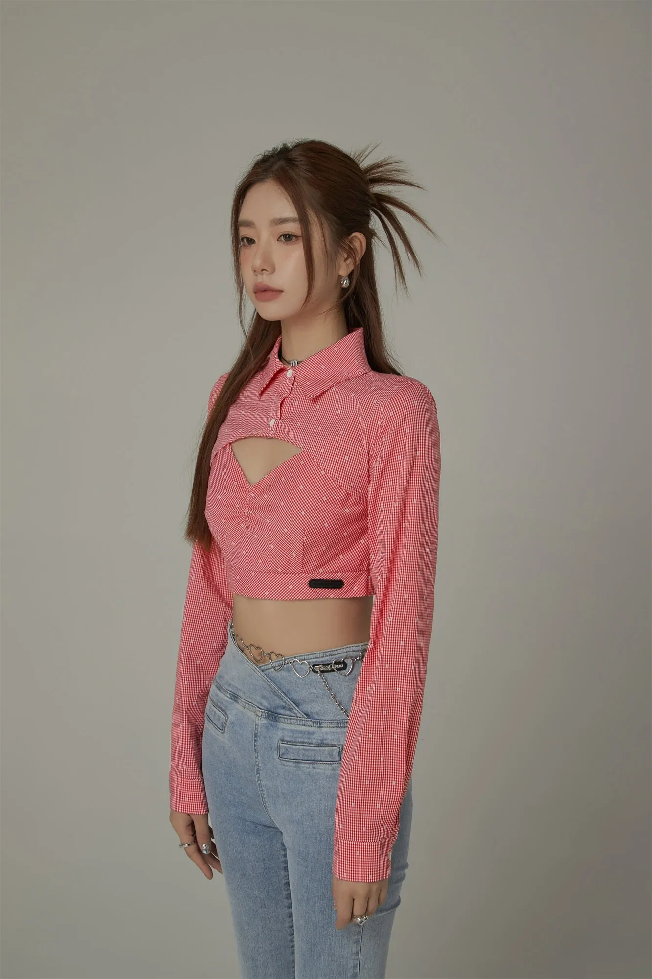 Cropped Check Cut Out Shirt