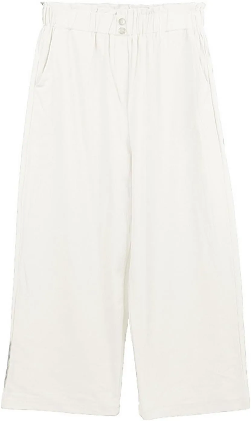 Cropped Wide Leg Linen Pants for Women Paperbag High Waisted Palazzo Pants Button Down Beach Trousers with Pockets