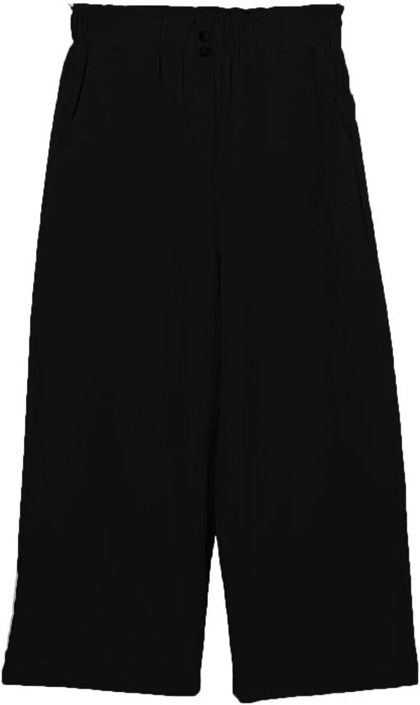 Cropped Wide Leg Linen Pants for Women Paperbag High Waisted Palazzo Pants Button Down Beach Trousers with Pockets