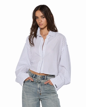 CROPPED ASTRA LS SHIRT BLUE STRIPE Fade Resistant Dye Flexible Material