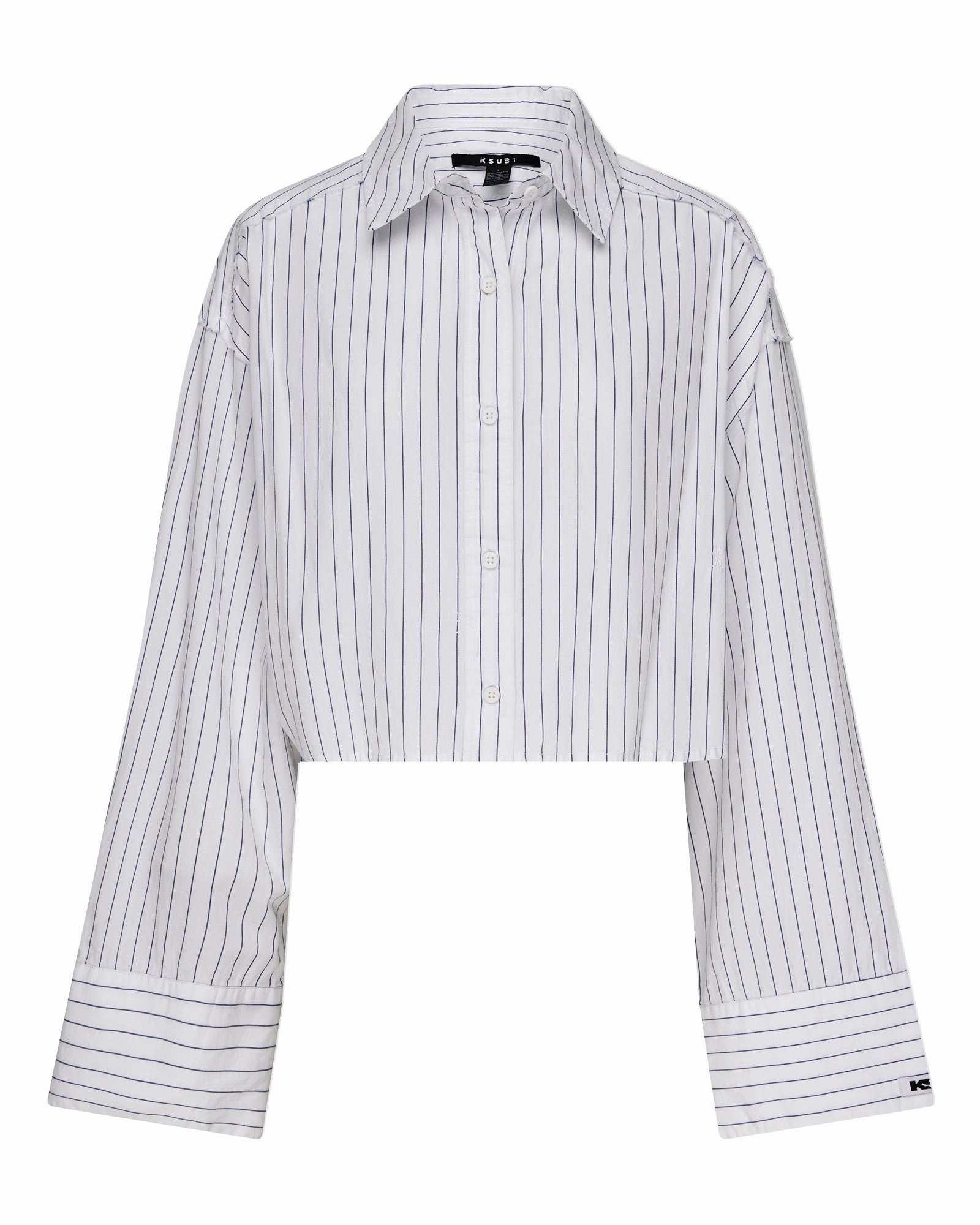 Fleece Pullover Asymmetrical hem CROPPED ASTRA LS SHIRT BLUE STRIPE