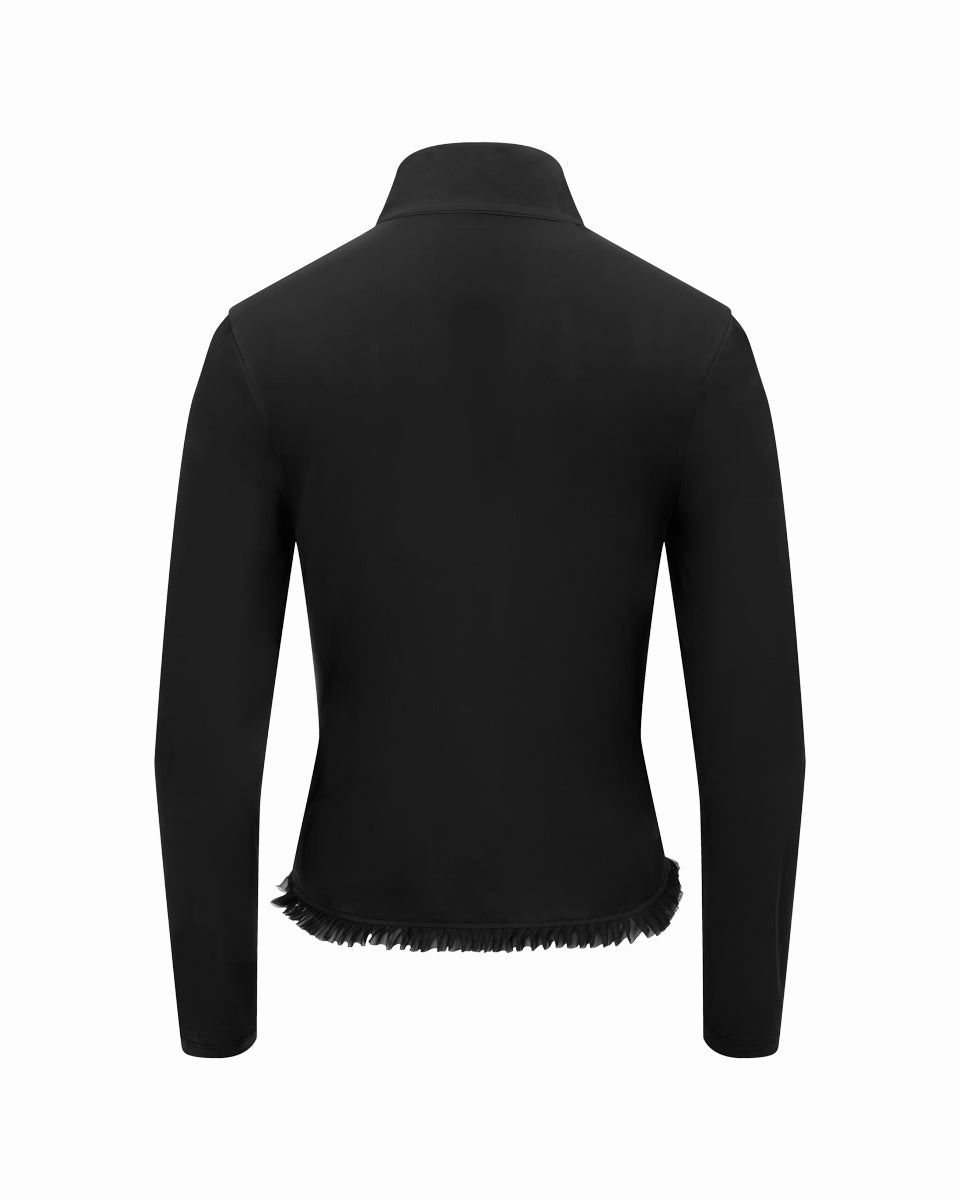 Cropped cooling zip-up t-shirt - Black Minimalist Silhouette