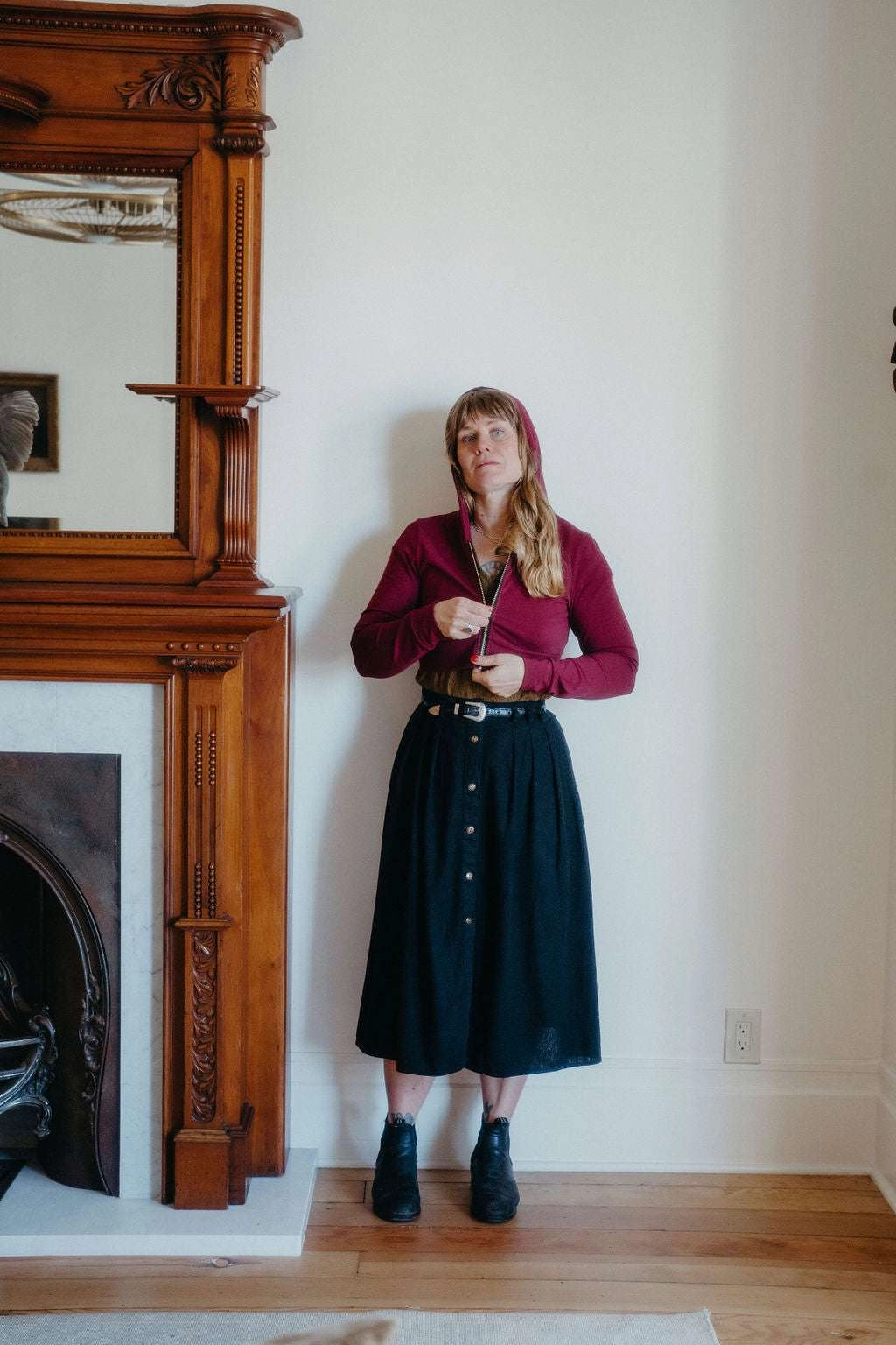 Cropped Hoodie In Merlot Sweat Wicking Lining
