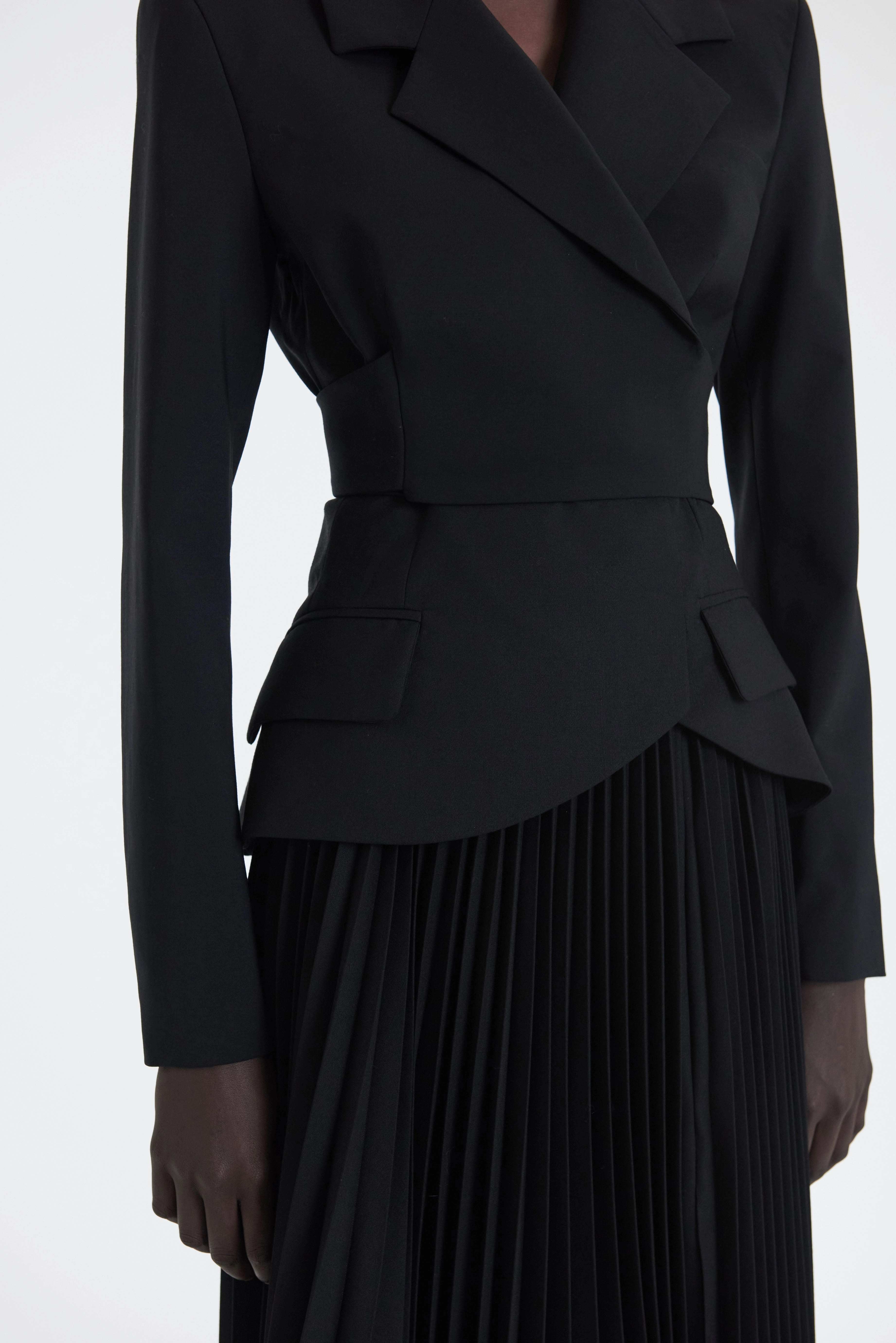 Cropped Wrap Around Jacket With Ties Black Outdoor Style Staple