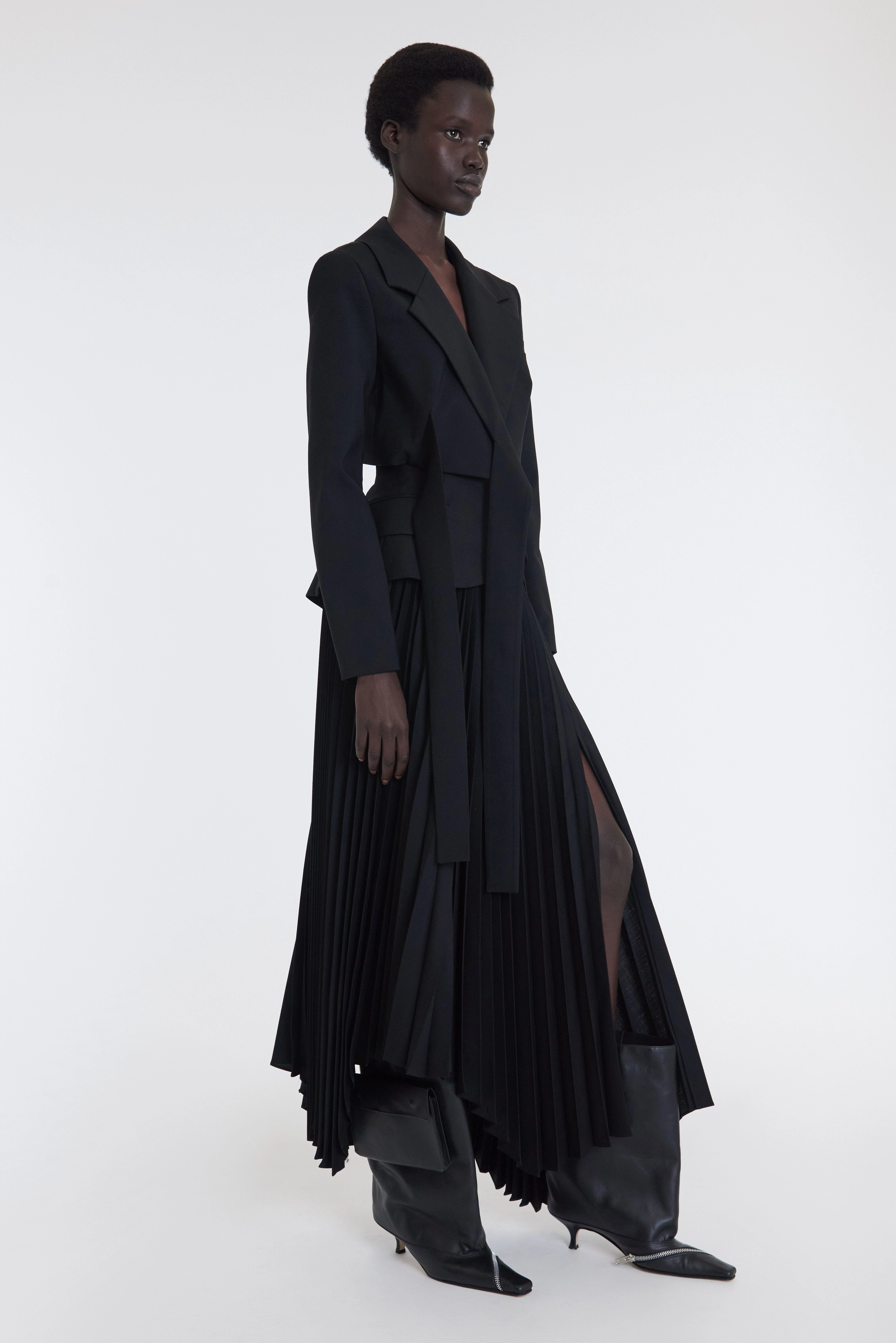 Cropped Wrap Around Jacket With Ties Black High Collar Style Packable Style