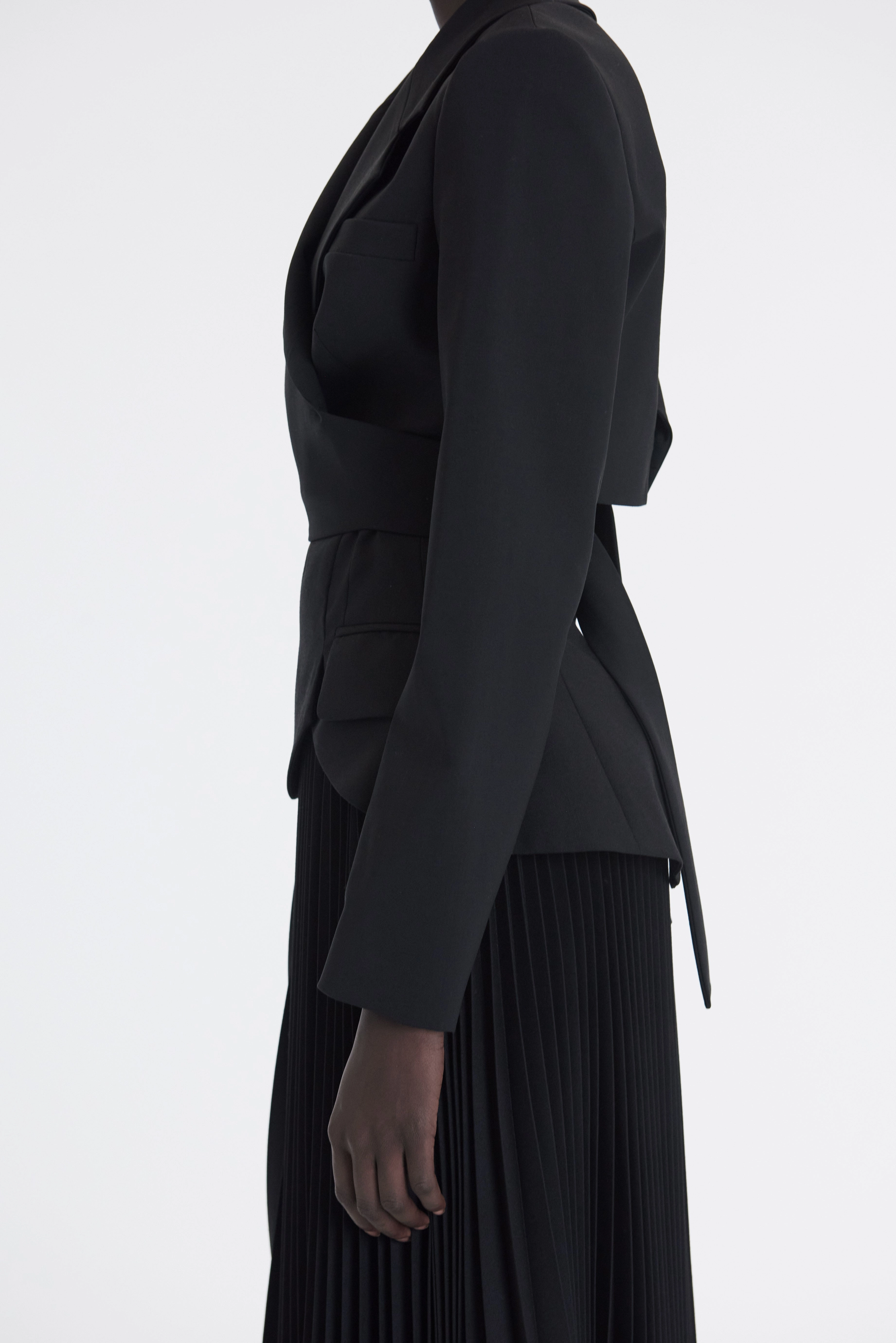 Weekday Street Look Cropped Wrap Around Jacket With Ties Black