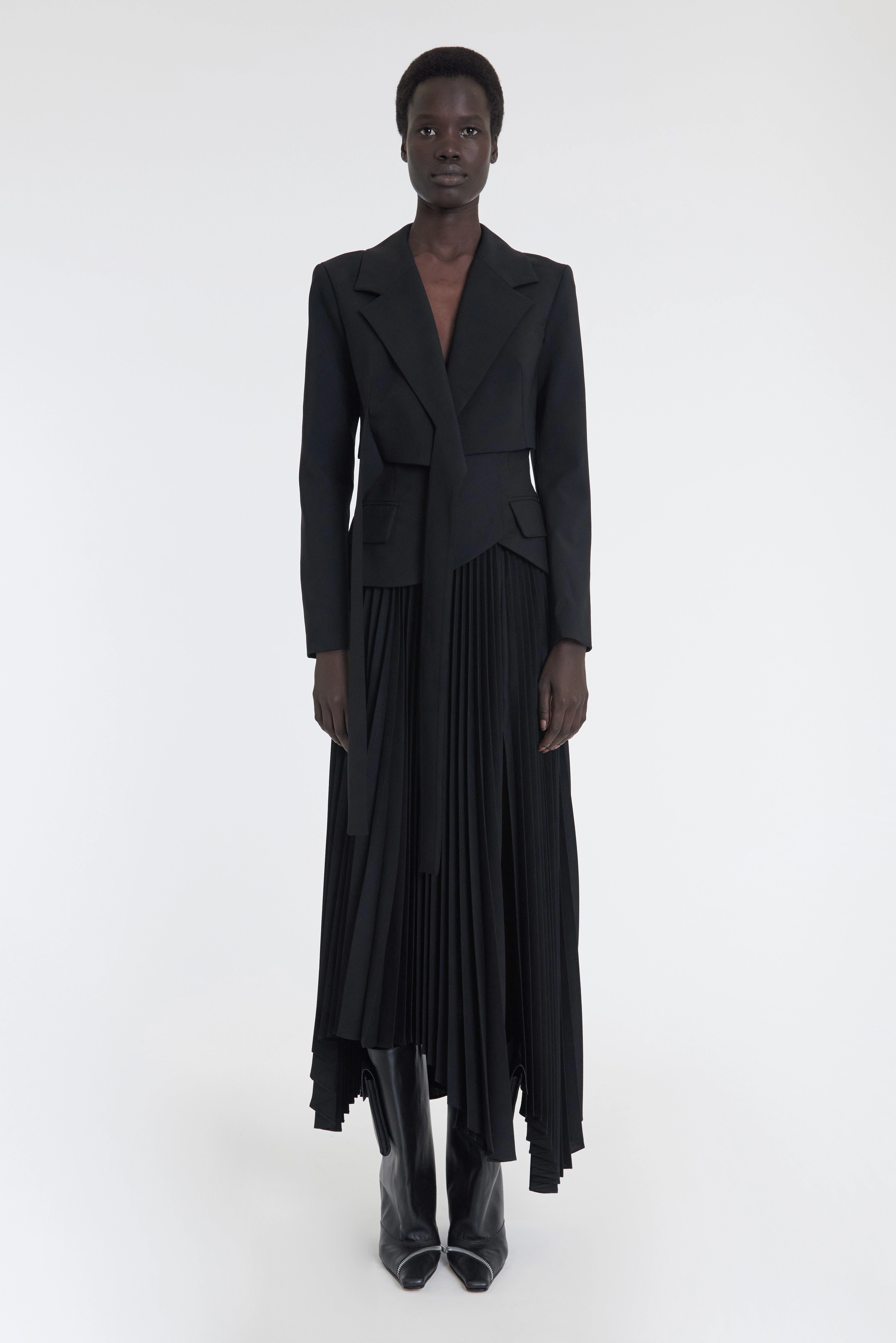 Cropped Wrap Around Jacket With Ties Black Ski Use Two Way Zipper