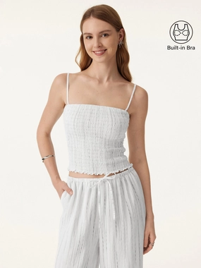 CompressionTechnology Striped Smocked Adjustable Spaghetti Brami