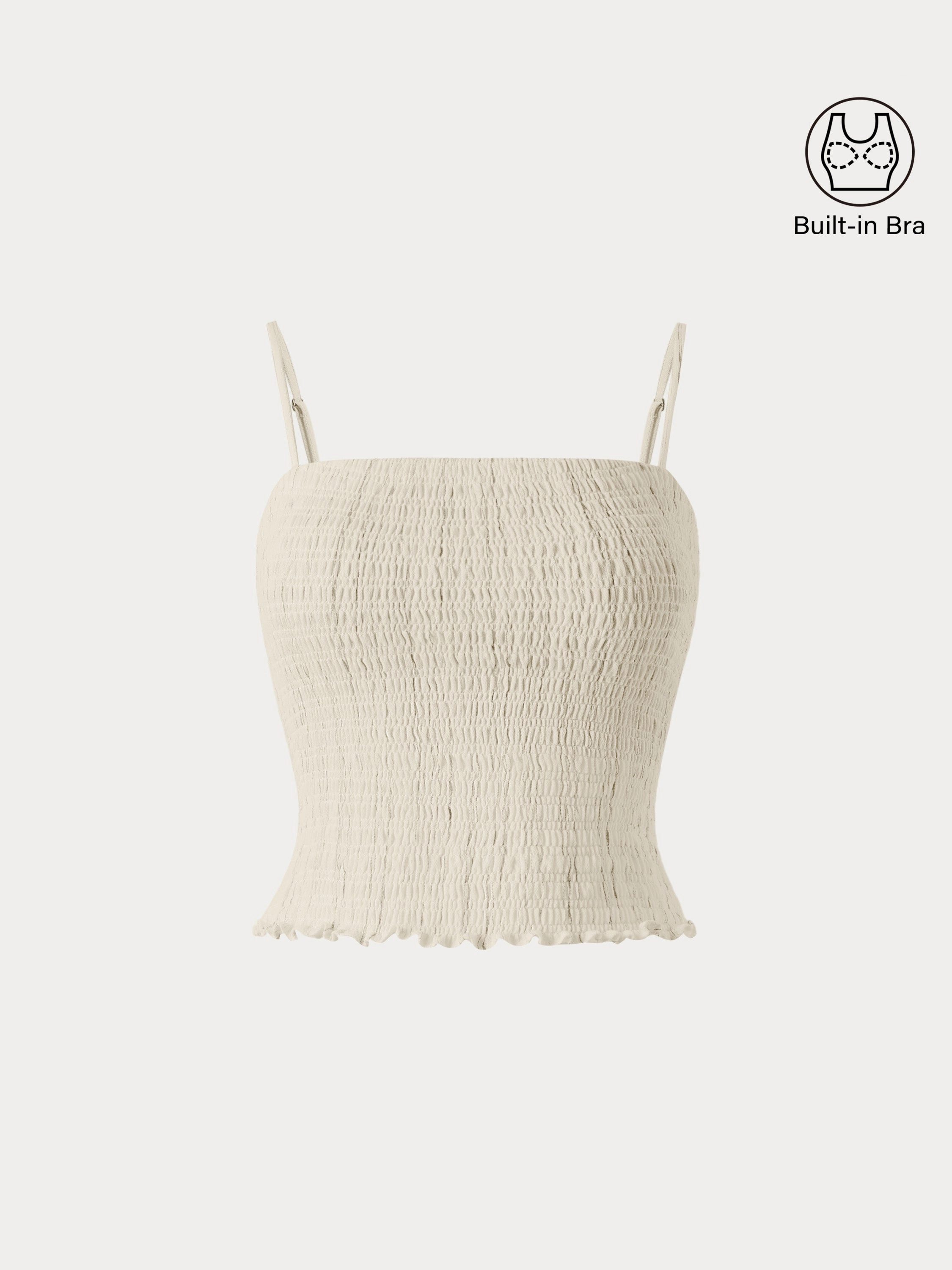 WaterRepellent Coating Striped Smocked Adjustable Spaghetti Brami