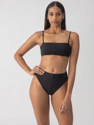SelfFabric Binding Convertible Design Refresh Rib Bandeau Bikini Top Black