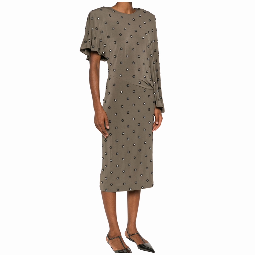 Crystal Studded Draped Jersey Dress Japan Cool Trend Smart