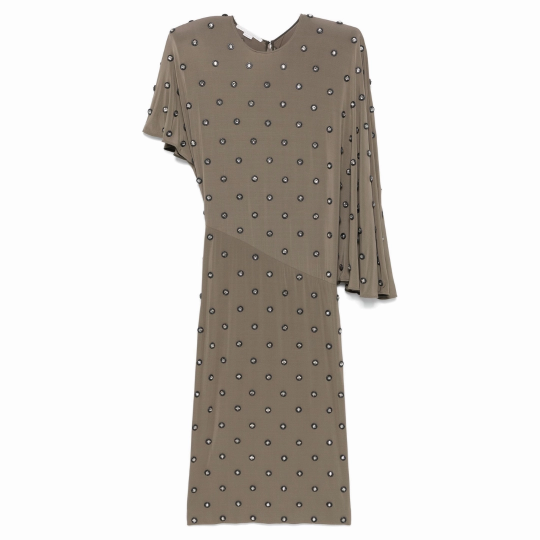 Simple Spirit Airy Fabric Crystal Studded Draped Jersey Dress