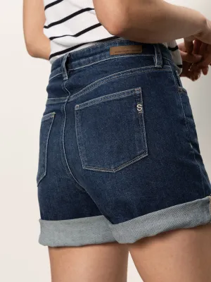 Stretch waistband Effortless Design Cuffed Denim Short Dark