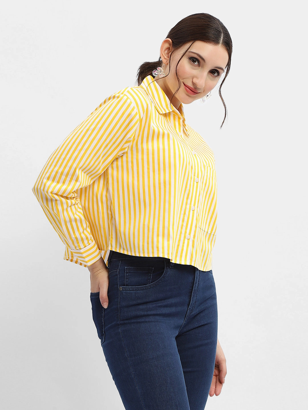 Madame Striped Yellow Regular Shirt Fashion Comfort