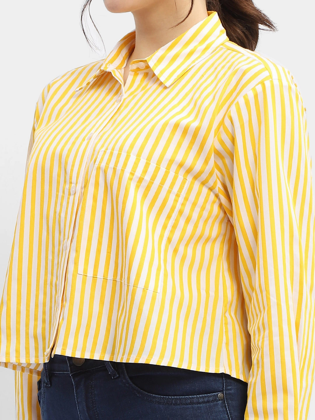Minimalist Aesthetic Madame Striped Yellow Regular Shirt