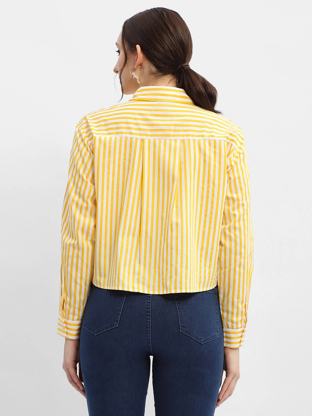 Gender Neutral Madame Striped Yellow Regular Shirt