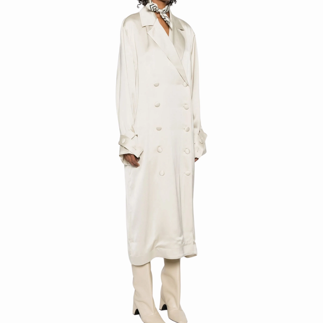 Airy Base Pearl Satin Trench Dress