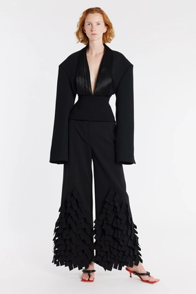 Cummerbund Collar Tuxedo Top Black Low Profile Zipper Closure
