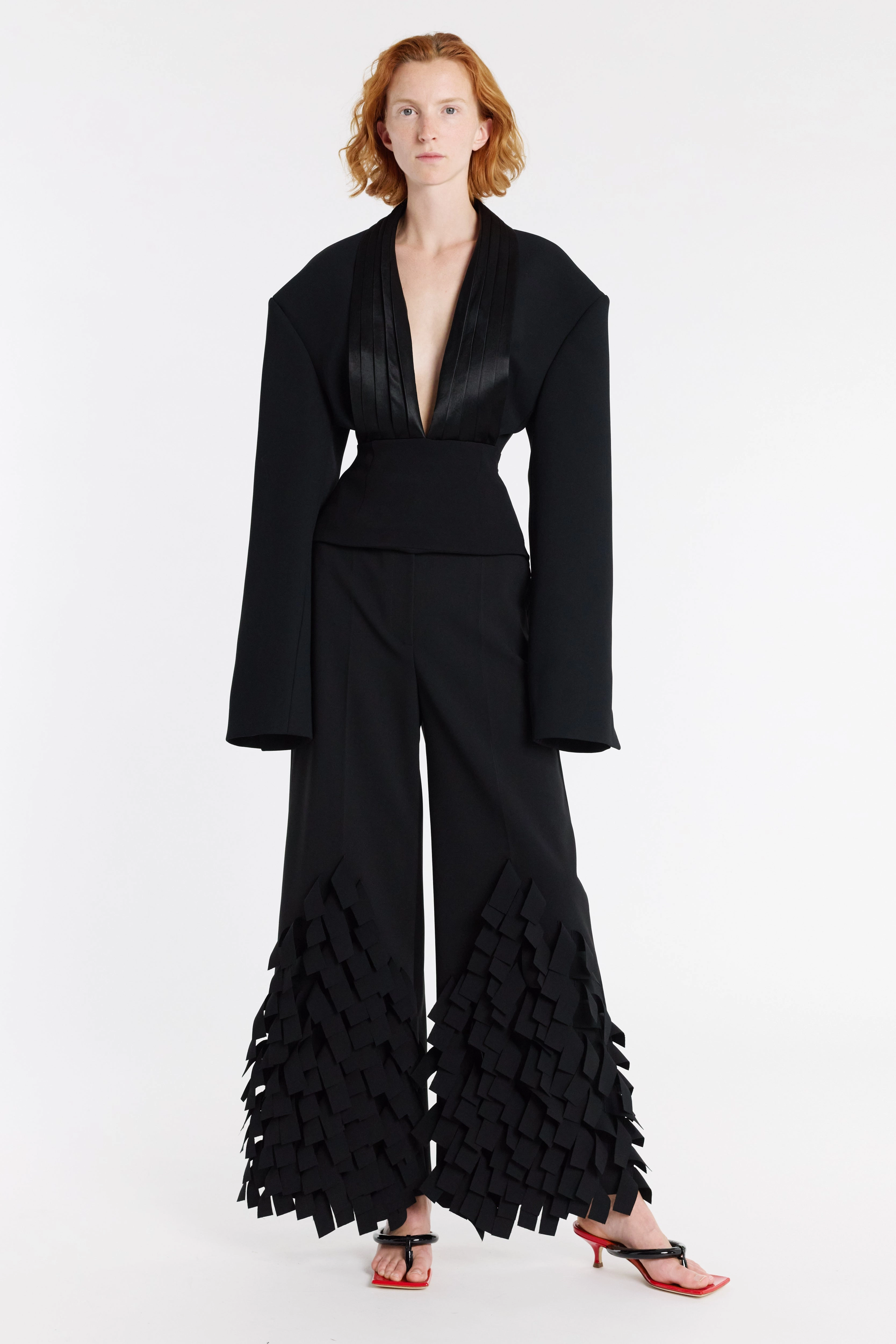 Cummerbund Collar Tuxedo Top Black Low Profile Zipper Closure
