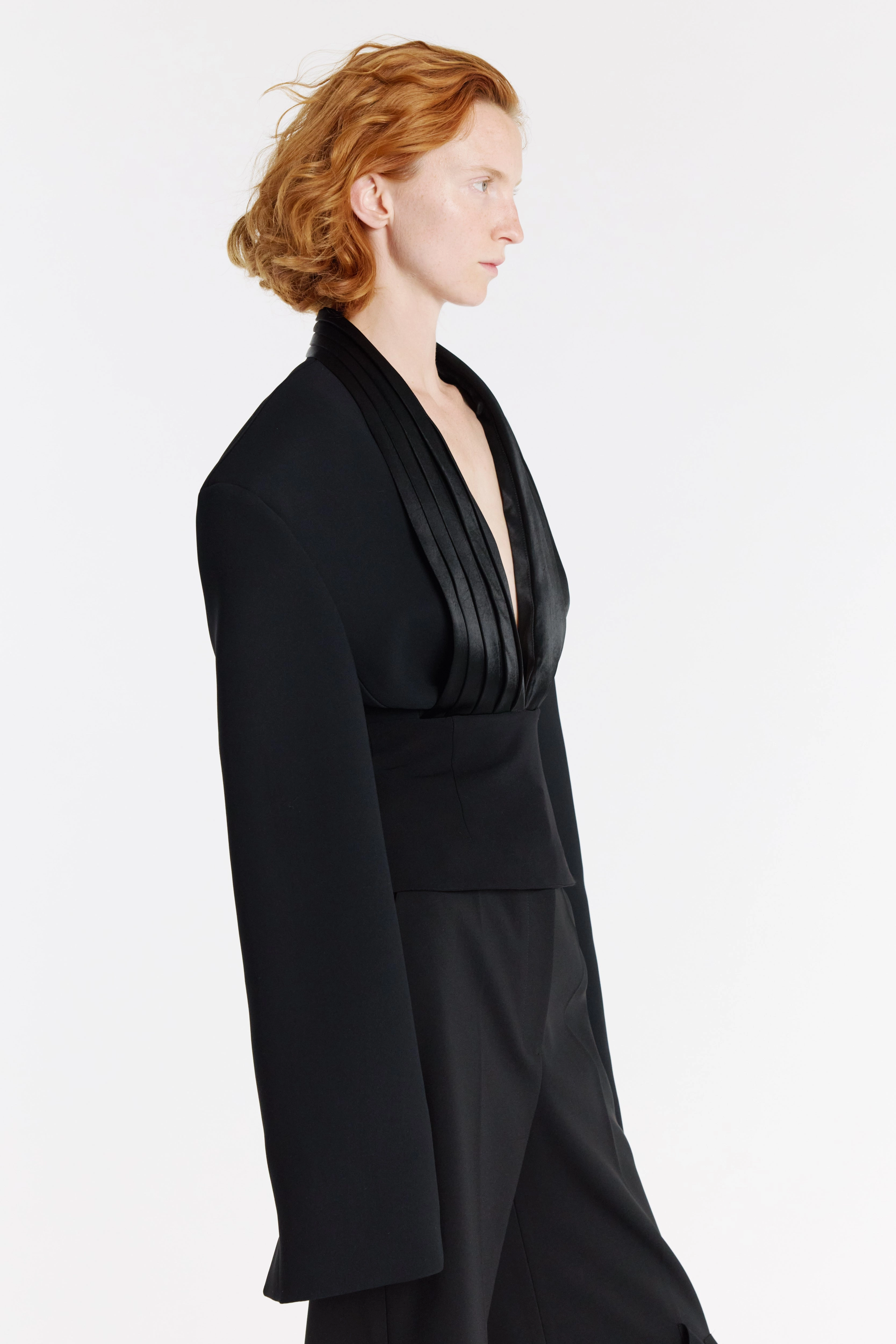 Cummerbund Collar Tuxedo Top Black RubberizedGrip VNeckReinforcement