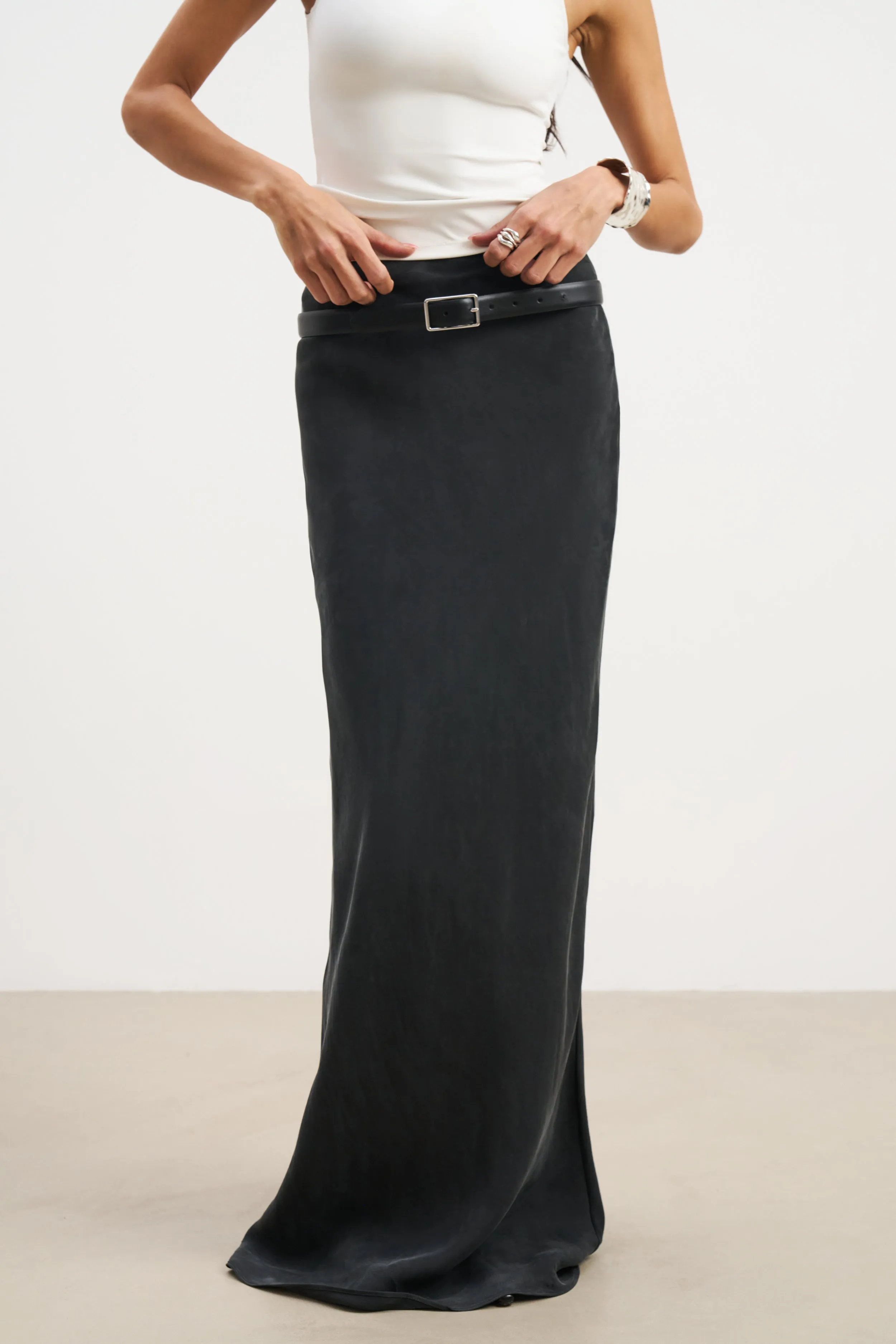 Cupro Bias-Cut Maxi Skirt - Black Modern Luxe