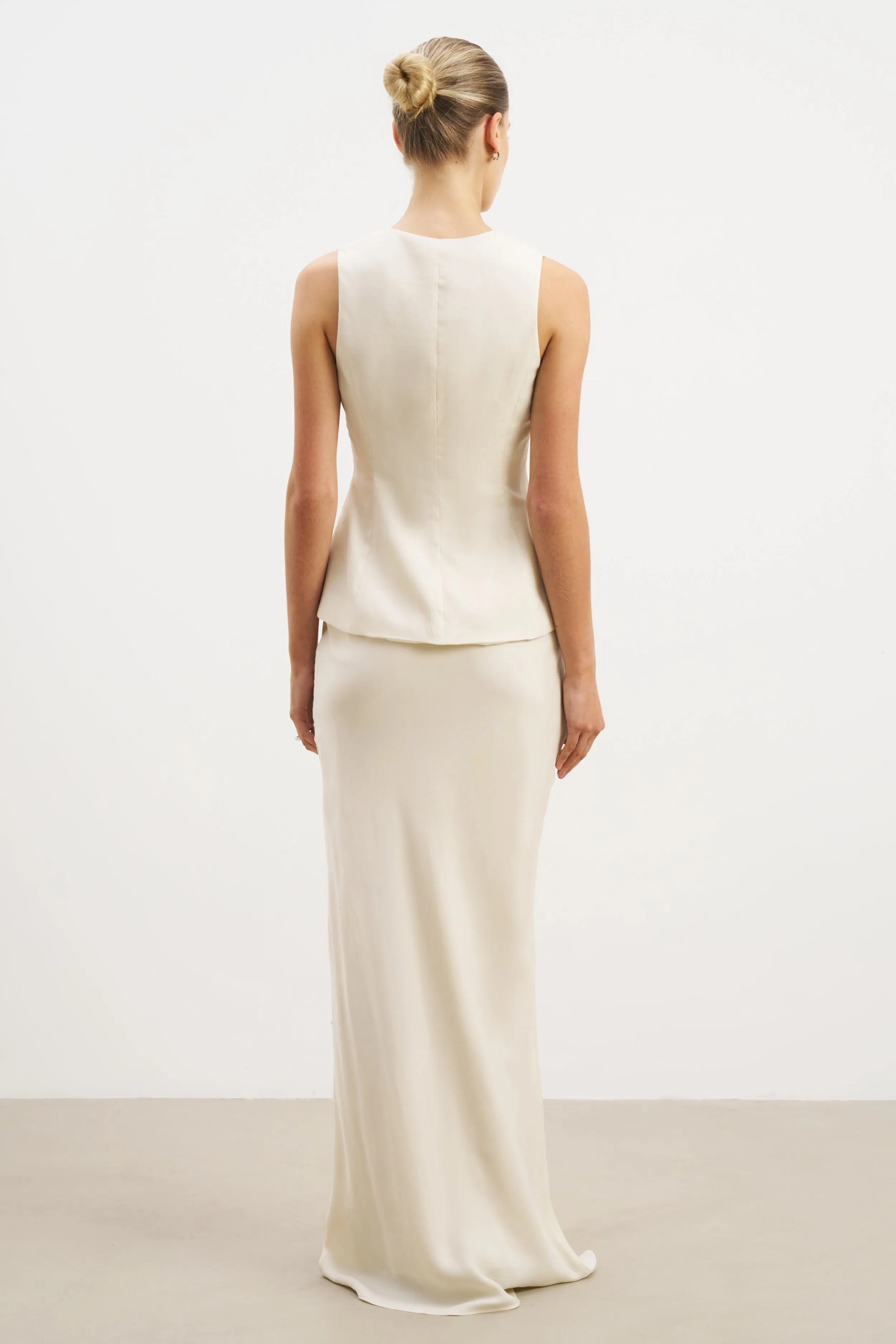 Smart Casual Cupro Bias-Cut Maxi Skirt - Champagne