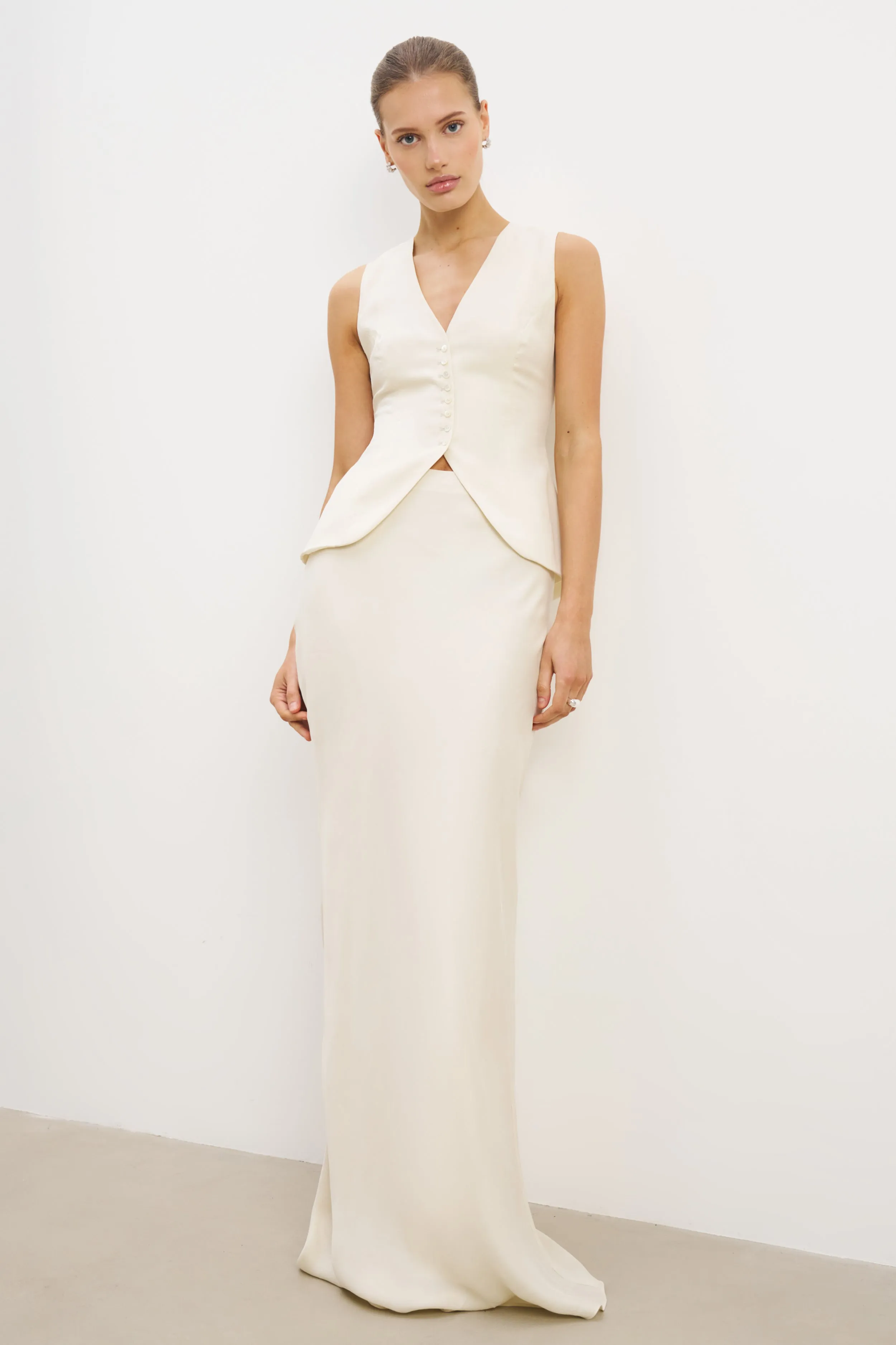 Minimalist Style Cupro Bias-Cut Maxi Skirt - Champagne