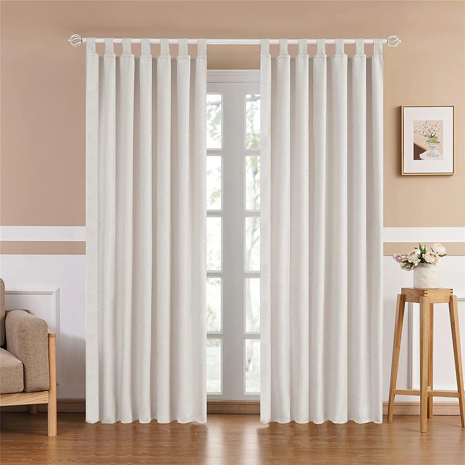Curtainsdesign-Linen Textured Blackout Thermal Curtains Tab Top Design Privacy Protecting For Bedroom,1 Panel