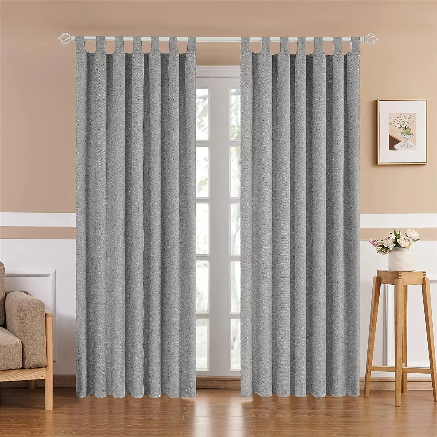Curtainsdesign-Linen Textured Blackout Thermal Curtains Tab Top Design Privacy Protecting For Bedroom,1 Panel
