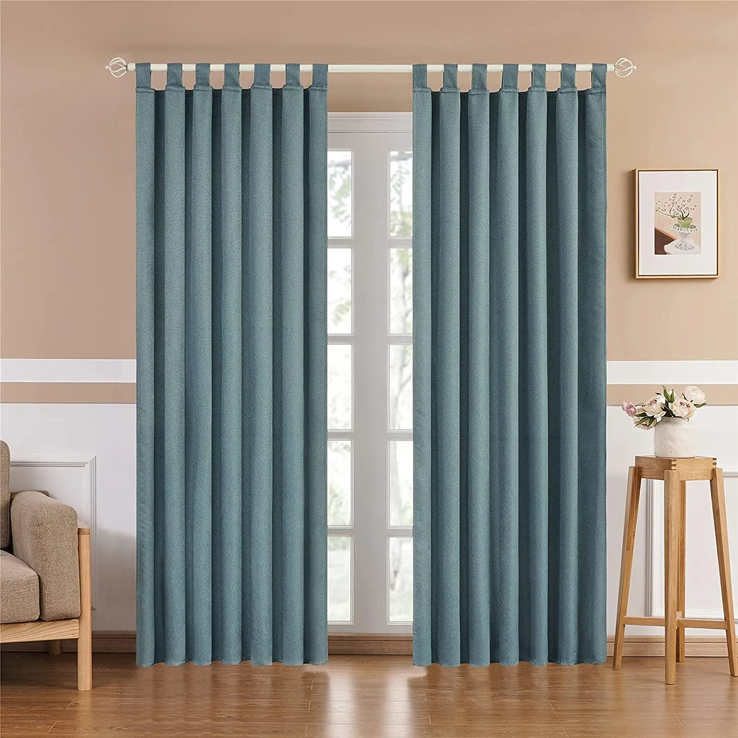 Curtainsdesign-Linen Textured Blackout Thermal Curtains Tab Top Design Privacy Protecting For Bedroom,1 Panel