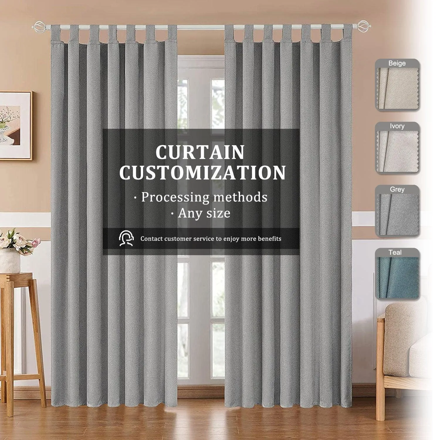 Curtainsdesign-Linen Textured Blackout Thermal Curtains Tab Top Design Privacy Protecting For Bedroom,1 Panel