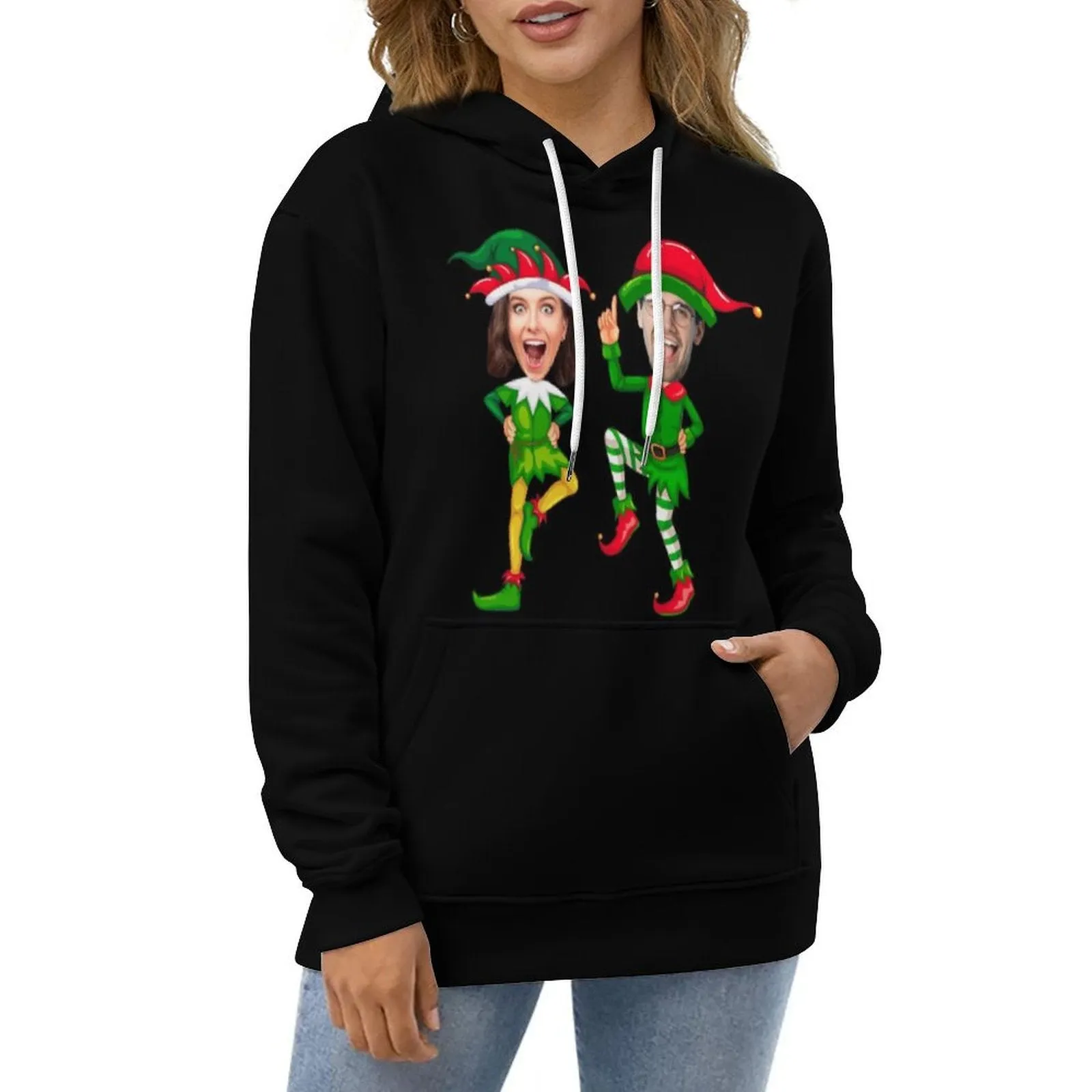 Custom Face Christmas Unisex Hoodie Personalized Photo Loose Pullover Hoodie