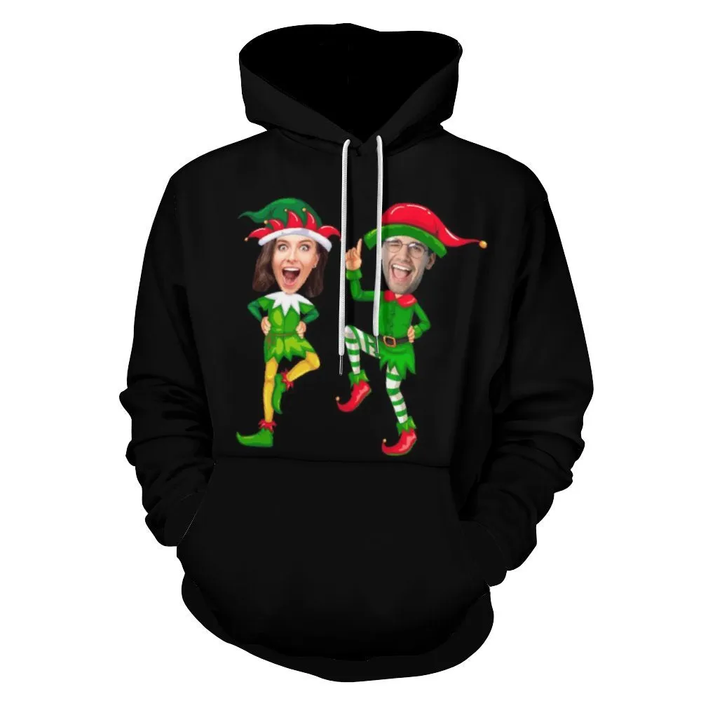 Custom Face Christmas Unisex Hoodie Personalized Photo Loose Pullover Hoodie