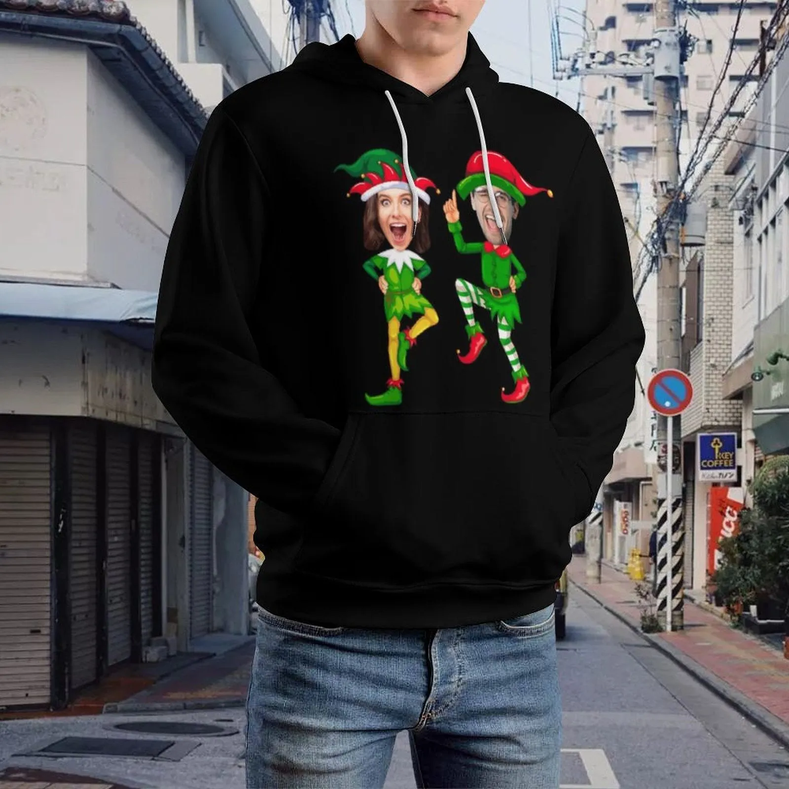 Custom Face Christmas Unisex Hoodie Personalized Photo Loose Pullover Hoodie