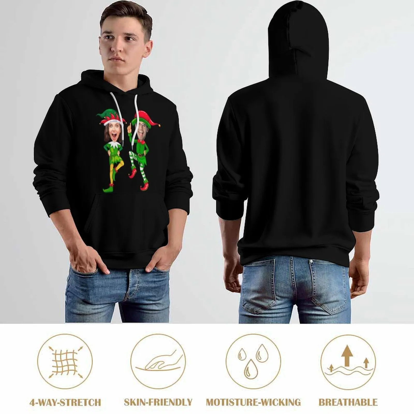 Custom Face Christmas Unisex Hoodie Personalized Photo Loose Pullover Hoodie