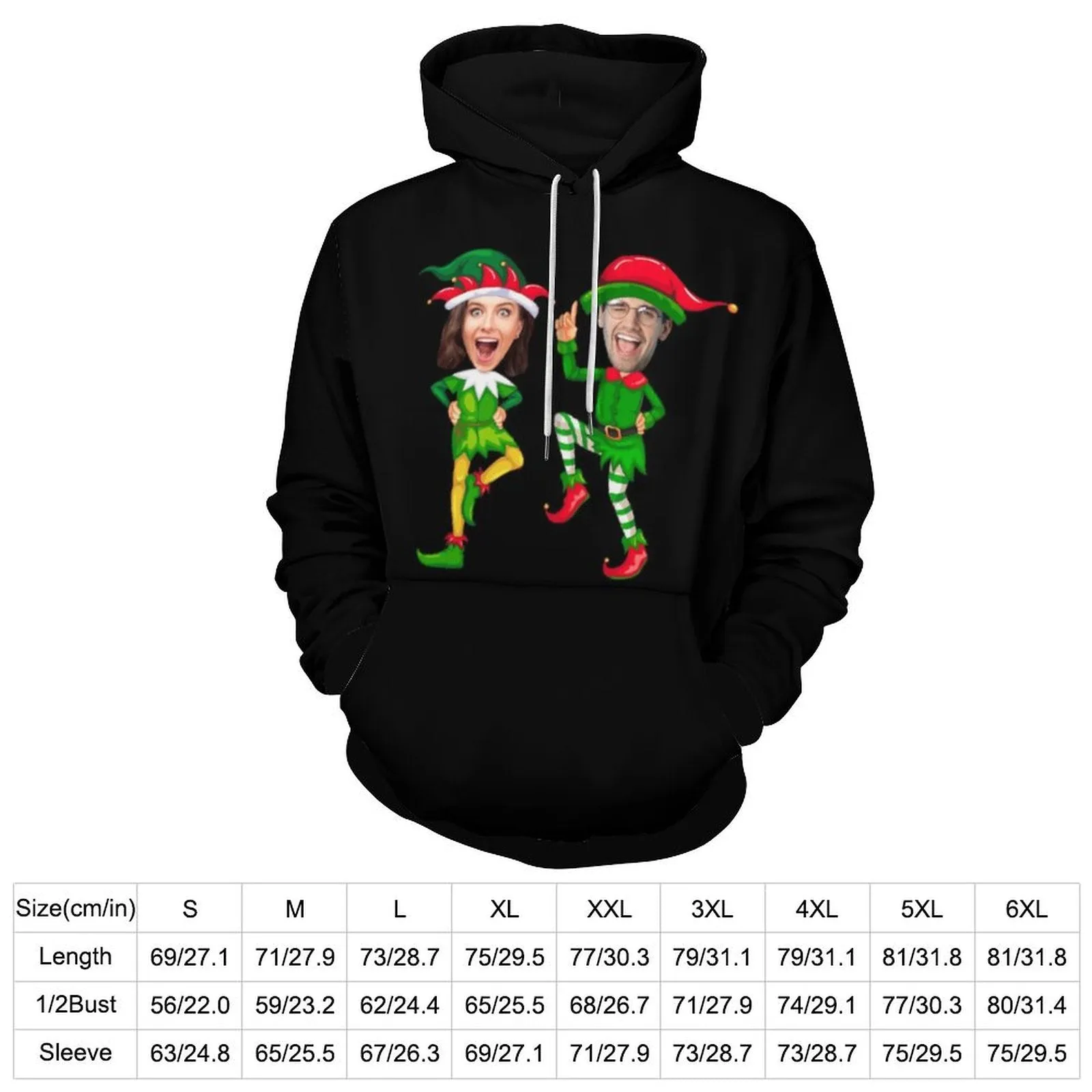 Custom Face Christmas Unisex Hoodie Personalized Photo Loose Pullover Hoodie