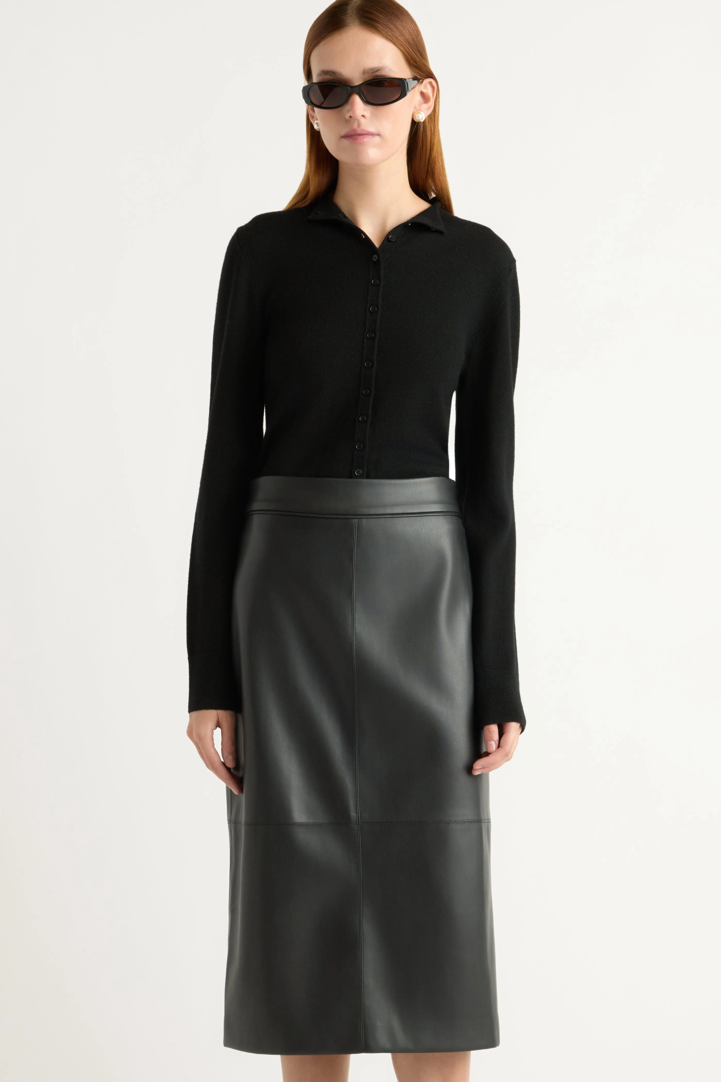 Elegant Texture Briony Back Split-Hem Vegan Leather Skirt