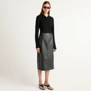 Versatile Outfit Draped Design Briony Back Split-Hem Vegan Leather Skirt