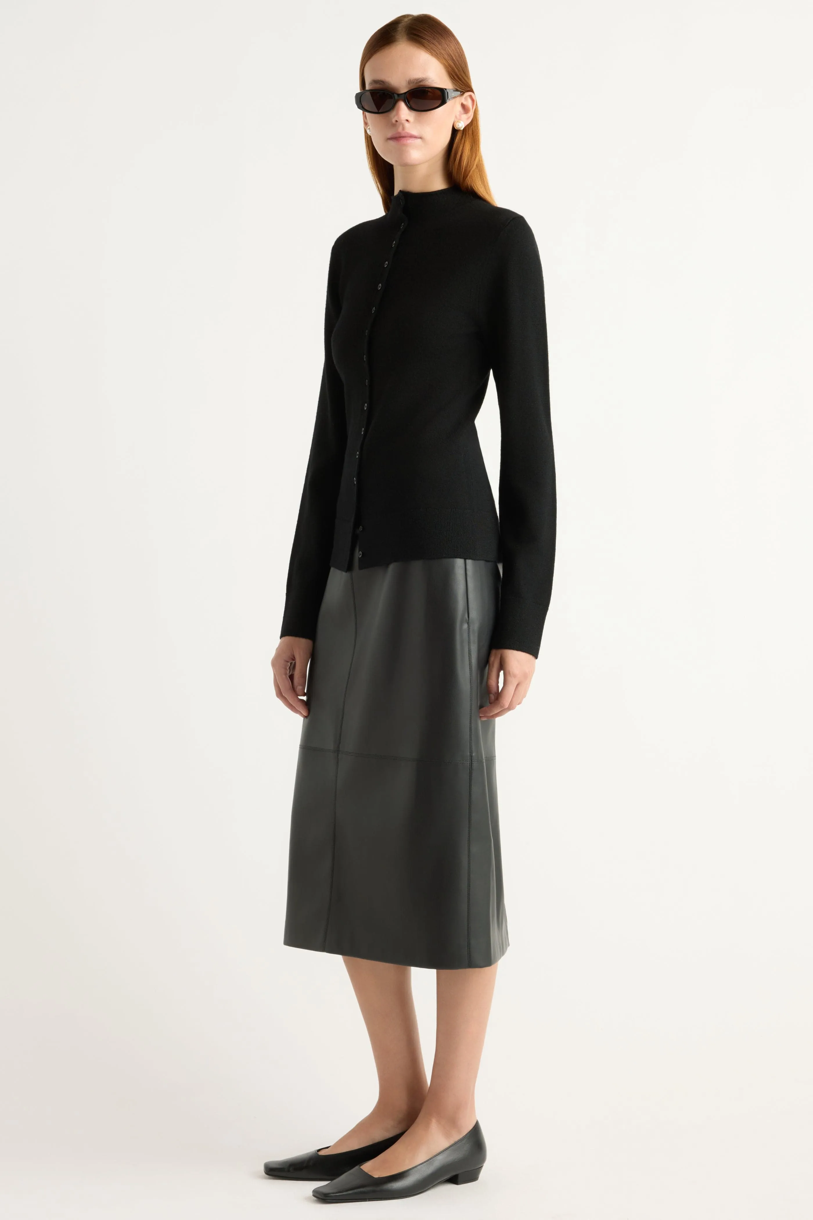 Adjustable Closure Eco Friendly Dye Briony Back Split-Hem Vegan Leather Skirt