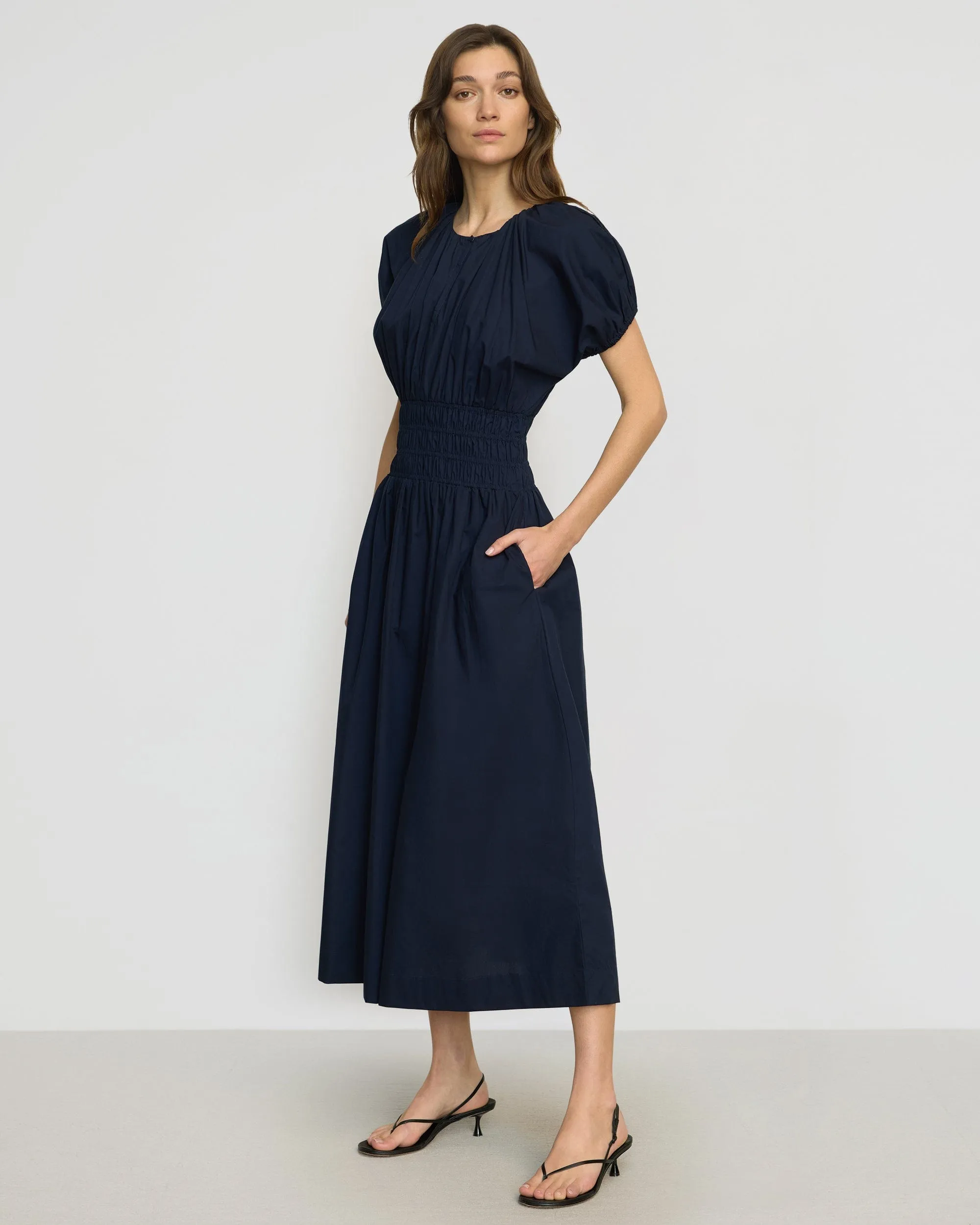 Kyla Organic Cotton Blouson Dress Relax Layers Waist Seam