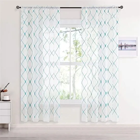 Custom Your Own Curtains - Embroidered White Sheer Curtain Panels,Geometric Diamond Curtains Recommendation For Nursery,Kitchen,1 Panel
