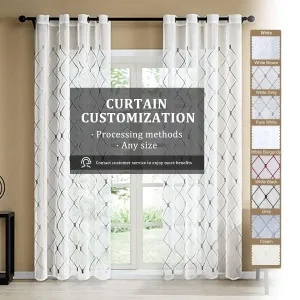 Custom Your Own Curtains - Embroidered White Sheer Curtain Panels,Geometric Diamond Curtains Recommendation For Nursery,Kitchen,1 Panel