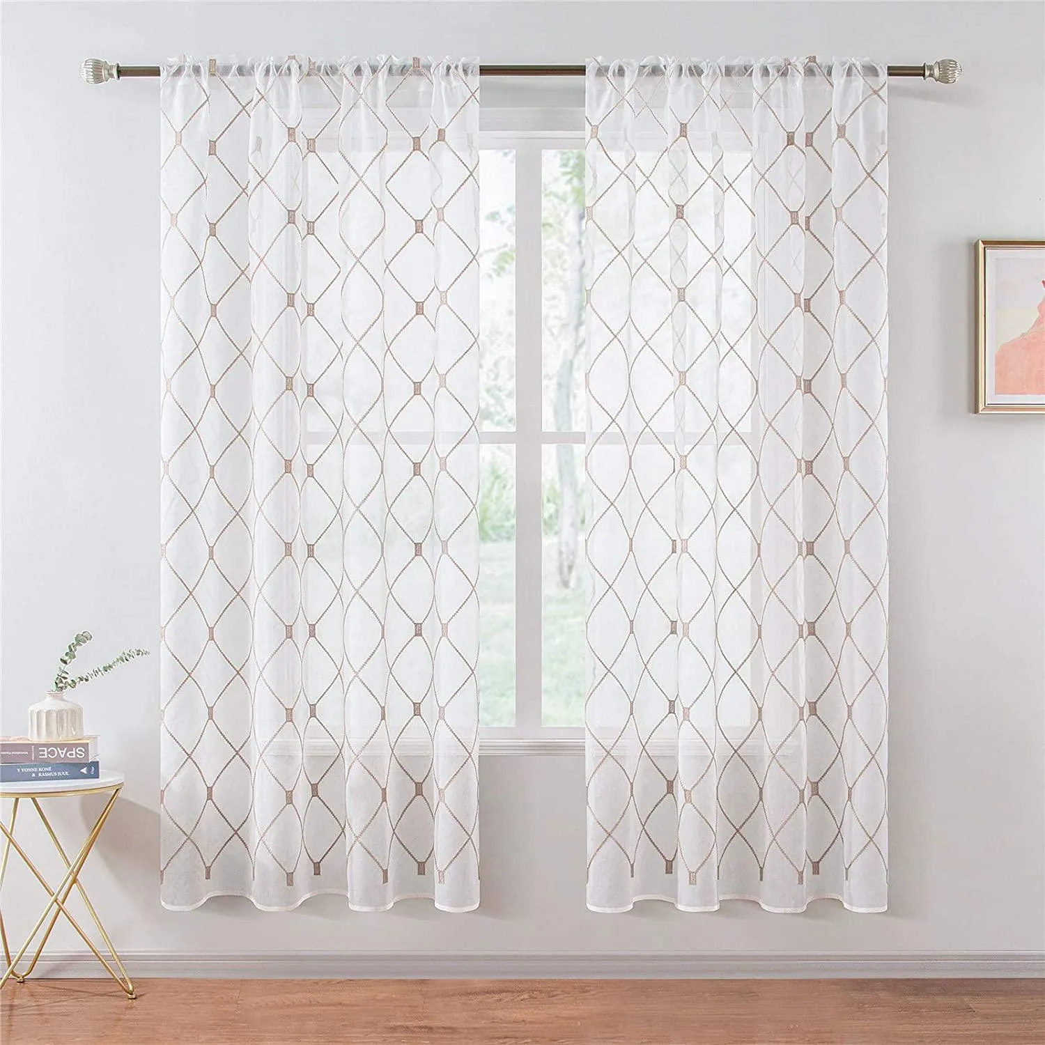 Custom Your Own Curtains - Embroidered White Sheer Curtain Panels,Geometric Diamond Curtains Recommendation For Nursery,Kitchen,1 Panel