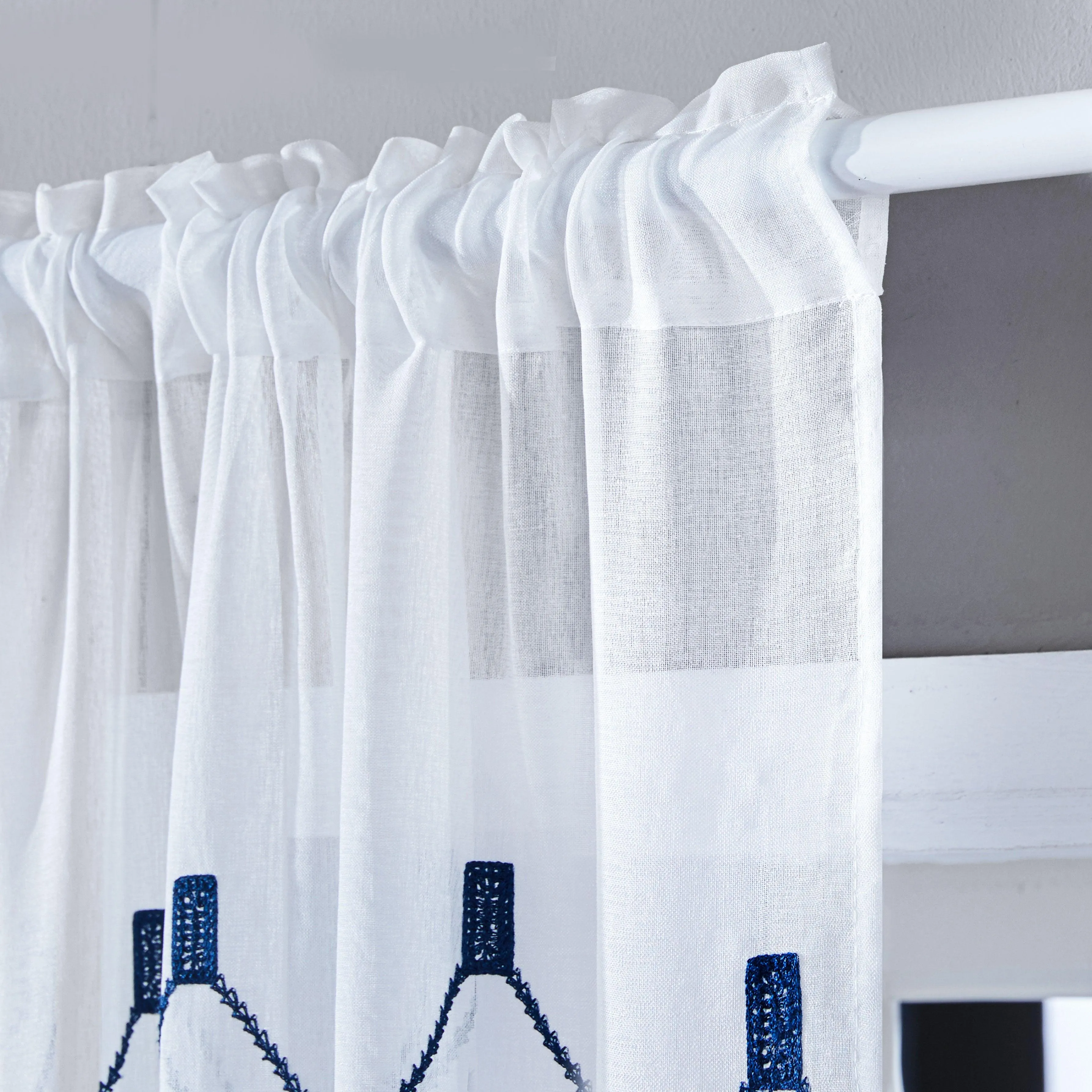 Custom Your Own Curtains - Embroidered White Sheer Curtain Panels,Geometric Diamond Curtains Recommendation For Nursery,Kitchen,1 Panel